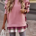 Color-Pink-Winter Hipsters Women Clothing Niche Design Plaid Stitching Pullover Long Sleeve round Neck Hooded for Women-Fancey Boutique