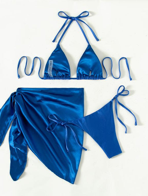Color-Navy Blue-Halter Bikinis Solid Triangle Swimsuit Women High Cut Skirt Swimwear Conjunto Biquinis Feminino Trajes-Fancey Boutique