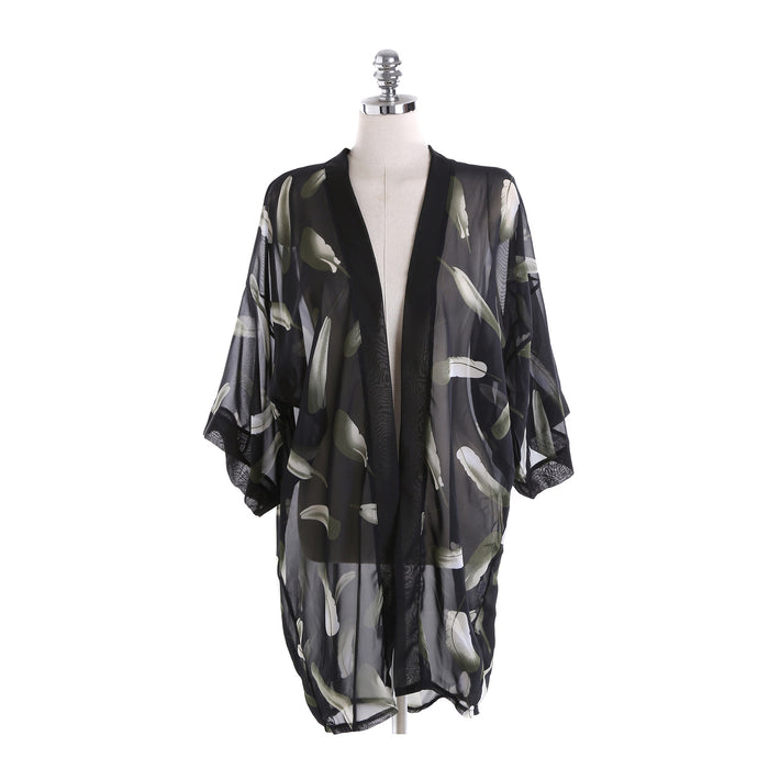 Pineapple Travel All Match Beach Sun Protection Cardigan Blouse-Black Feather-Fancey Boutique