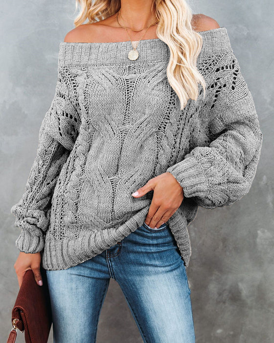 Color-Gray-Autumn Winter off-Shoulder Plus Size Loose Sweater off-Shoulder Solid Color Pullover Sweater Women-Fancey Boutique