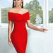 Color-Red-Summer New Women Clothing Bandage Dress Sexy off-Shoulder Short Sleeve Bodycon Dress-Fancey Boutique