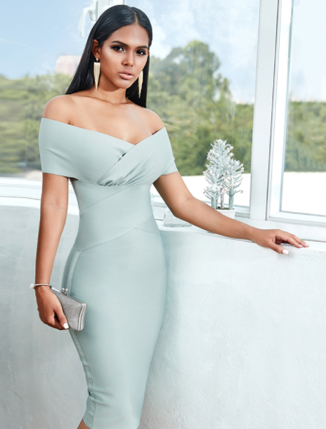 Color-Green-Summer New Women Clothing Bandage Dress Sexy off-Shoulder Short Sleeve Bodycon Dress-Fancey Boutique