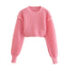 Color-Pink-Puff Sleeve Short Women Autumn Winter Clothing Pullover Internet Celebrity Knitted Sweater-Fancey Boutique