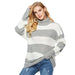 Color-Gray White Striped Sweater-Autumn Winter Casual Striped Turtleneck Knitted Pullover Sweater Women Loose Knitted Bottoming Shirt-Fancey Boutique