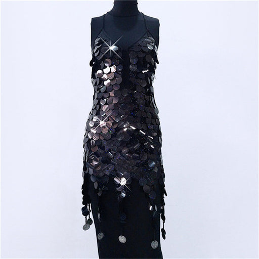 Color-Black-Trendy Big Brand Beaded Dress Nightclub Performance Clothes-Fancey Boutique