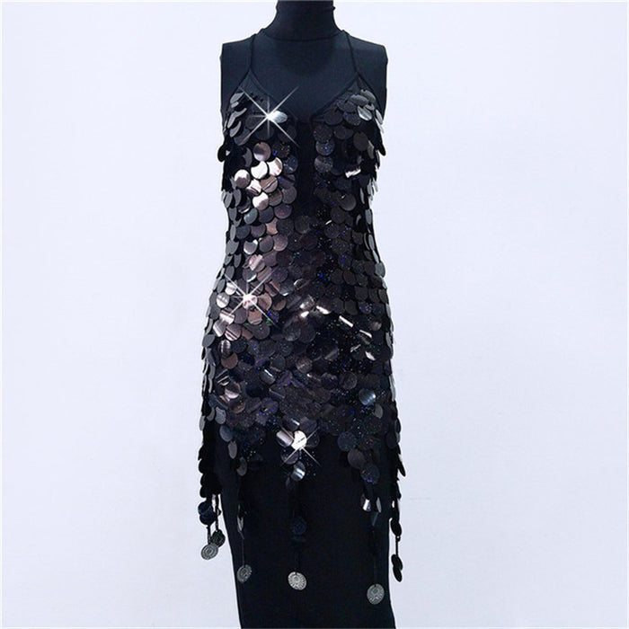 Color-Black-Trendy Big Brand Beaded Dress Nightclub Performance Clothes-Fancey Boutique