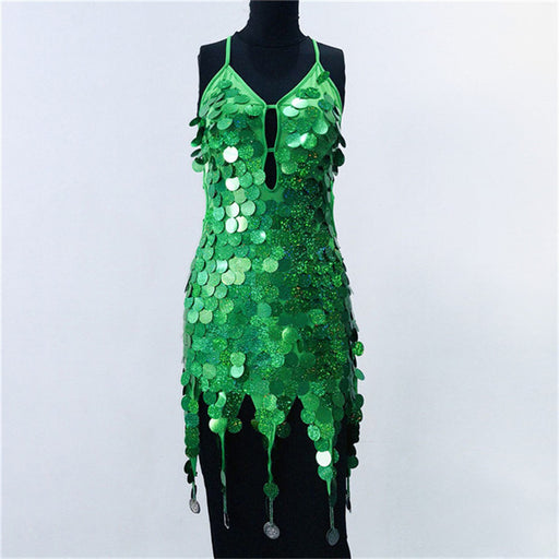 Color-Green-Trendy Big Brand Beaded Dress Nightclub Performance Clothes-Fancey Boutique