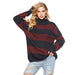 Color-Red Blue Striped Sweater-Autumn Winter Casual Striped Turtleneck Knitted Pullover Sweater Women Loose Knitted Bottoming Shirt-Fancey Boutique