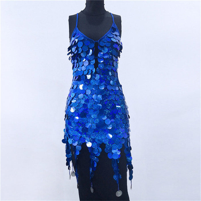Color-royal blue-Trendy Big Brand Beaded Dress Nightclub Performance Clothes-Fancey Boutique