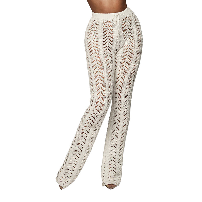 Color-White-Sexy Women Hollow Out Cutout Knitted Trousers Crocheted Beach Pants-Fancey Boutique