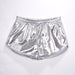 Color-Silver-Metallic Coated Fabric Solid Color All Matching Elastic Lace Shorts Leather Pants Patent Leather Pants Sexy Women Wear-Fancey Boutique
