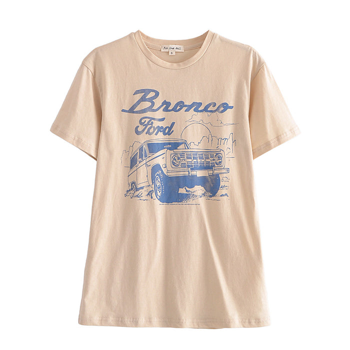 Early Spring New Fashion All-Match Women Car Printed T shirt Graphic-Apricot-Fancey Boutique