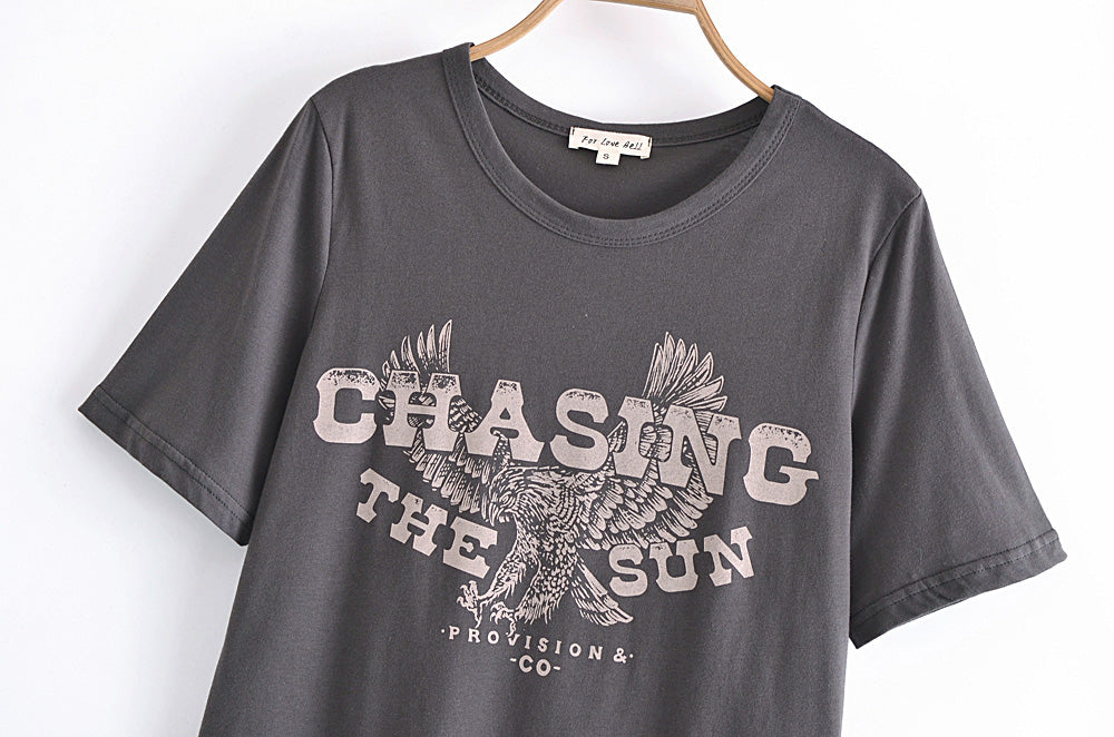 Early Spring New Arrival Eagle Letter Graphic Print Short-Sleeve T-shirt Loose Casual Pullover T-shirt Tops Graphic-Fancey Boutique