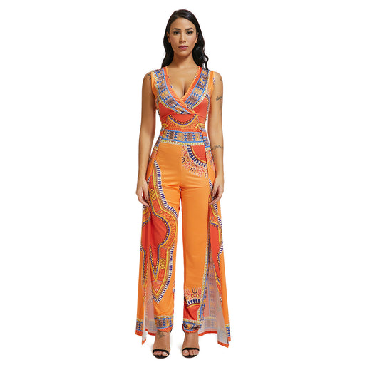 Color-Orange-Women Wear Positioning Printing Orange Ethnic Jumpsuit-Fancey Boutique