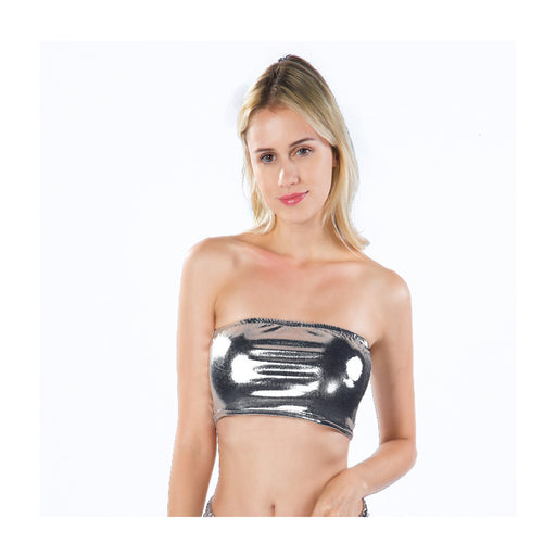 Color-Gun Gray-Women Clothes Nightclub Stage Wear Chest-Wrapped Patent Leather Solid Color Tube-Top Bottoming Shirt Performance Wear-Fancey Boutique