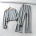 Color-Gray-Short Fleece Solid Color Hoodie Pants Women Autumn Winter Drawstring at Hem High Waist cropped Sets-Fancey Boutique