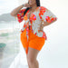 Color-Orange-Plus Size Summer Casual Printing Half Sleeve Casual Two-Piece Suit Women-Fancey Boutique