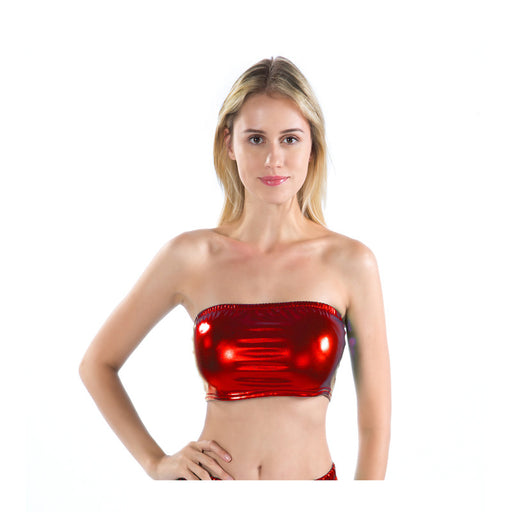 Color-Red-Women Clothes Nightclub Stage Wear Chest-Wrapped Patent Leather Solid Color Tube-Top Bottoming Shirt Performance Wear-Fancey Boutique