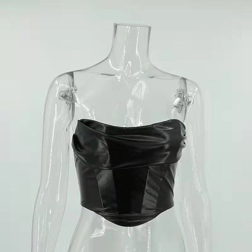 Color-Black-Women Clothing New Sexy Faux Leather Wrapped Chest Backless Tube Top Vest Top Women Boning Corset Boning Corset Corset-Fancey Boutique