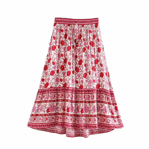 Color-Multi-1-Fall Women Clothing All-Matching Slimming Rose Positioning Printing Elastic Waist Skirt Bohemian-Fancey Boutique