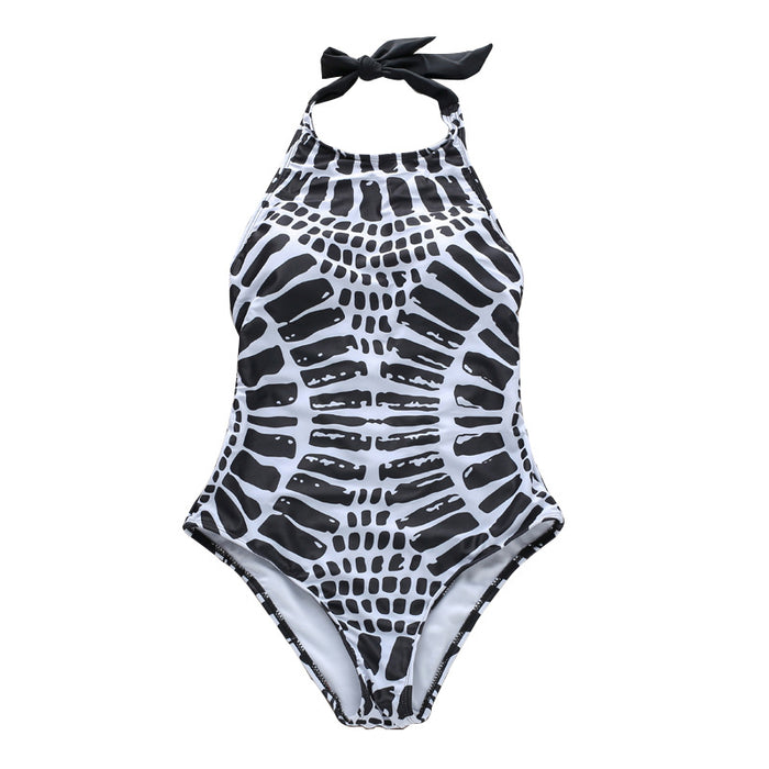 Sexy Halter Lace-up Swimsuit Totem Scale Corrugated Printed Bikini Swimsuit-Fancey Boutique