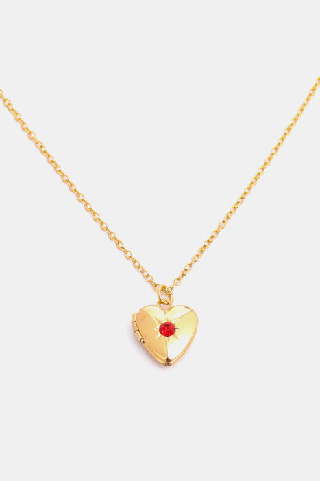 Zircon Heart Shape 14K Gold-Plated Pendant Necklace-One Size-Fancey Boutique