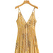 Color-Yellow-Spring Summer V-neck Brace Sleeveless Rayon Printed Dress High Waist Wooden Ear-Fancey Boutique
