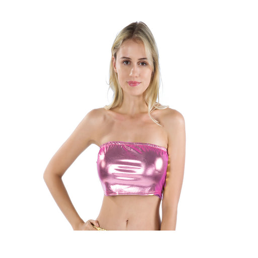 Color-Pink-Women Clothes Nightclub Stage Wear Chest-Wrapped Patent Leather Solid Color Tube-Top Bottoming Shirt Performance Wear-Fancey Boutique