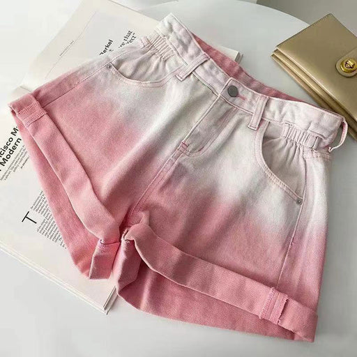 Color-Pink-Summer Gradient Denim Shorts Women Jeans-Fancey Boutique