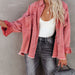 Color-watermelon red-Washed Distressed Tassel Loose Hole Jacket Denim Jacket Women Multi-Color-Fancey Boutique