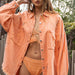 Color-Fluorescent Orange-Washed Distressed Tassel Loose Hole Jacket Denim Jacket Women Multi-Color-Fancey Boutique