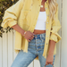 Color-Yellow-Washed Distressed Tassel Loose Hole Jacket Denim Jacket Women Multi-Color-Fancey Boutique