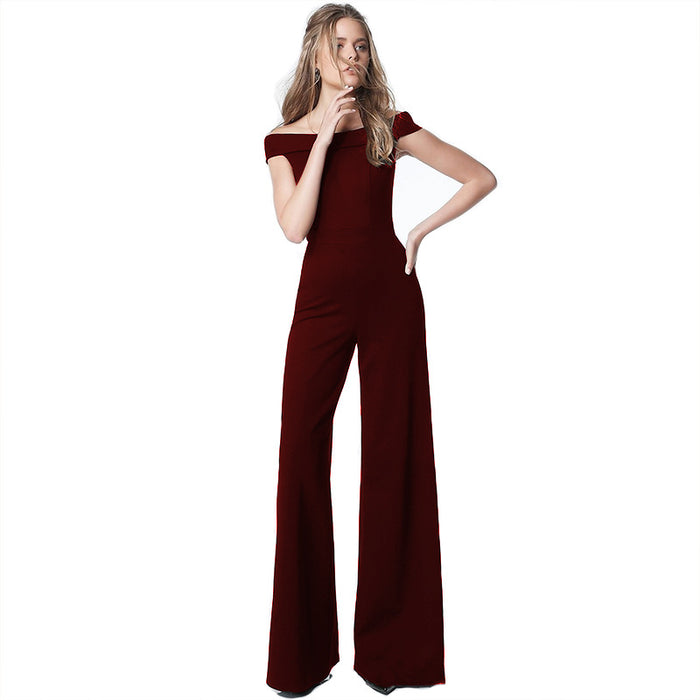 Color-Burgundy-Dress Women Clothing off Neck Casual Jumpsuit-Fancey Boutique