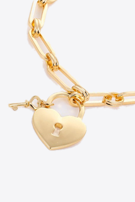 Heart Lock Charm Chain Bracelet-One Size-Fancey Boutique