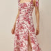 Summer French Vacation Red Floral Leaf Printing Dyeing Wide-Brimmed Lace Tie Strap Dress for Women-Fancey Boutique