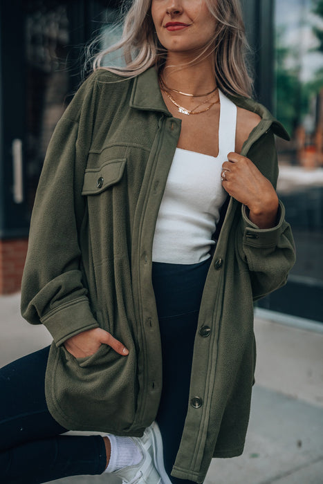 Color-Army Green-Winter Women Clothing Long Sleeve Warm Shacket Coat Outerwear-Fancey Boutique