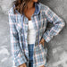 Color-Blue Grid Blue Bottle Cap-Autumn Winter Women Clothing Hooded Polyester Cotton Plaid Shacket Coat-Fancey Boutique