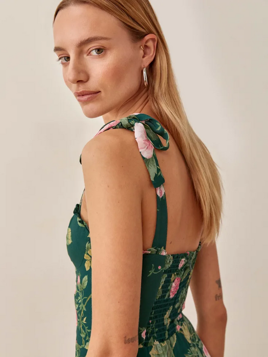 Summer Women Clothing Lace-up Floral Print Wooden Ear A line Dress Short Tie Strap-Fancey Boutique