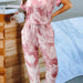 Color-Red-Tie-Dyed One-Piece Pajamas Women Summer Loose Short Sleeve round Neck Ladies Homewear-Fancey Boutique