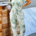 Color-Green-Tie-Dyed One-Piece Pajamas Women Summer Loose Short Sleeve round Neck Ladies Homewear-Fancey Boutique