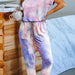 Color-Tie-Dye-Tie-Dyed One-Piece Pajamas Women Summer Loose Short Sleeve round Neck Ladies Homewear-Fancey Boutique