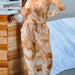 Color-Long Sleeve Orange-Tie-Dyed One-Piece Pajamas Women Summer Loose Short Sleeve round Neck Ladies Homewear-Fancey Boutique