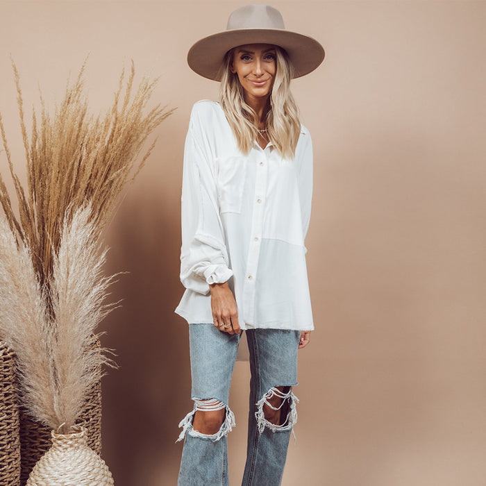 Color-New Popular Women Shirt Spring Summer Long Sleeves Elegant Slim-Fit Long-Sleeved White Shirt-Fancey Boutique