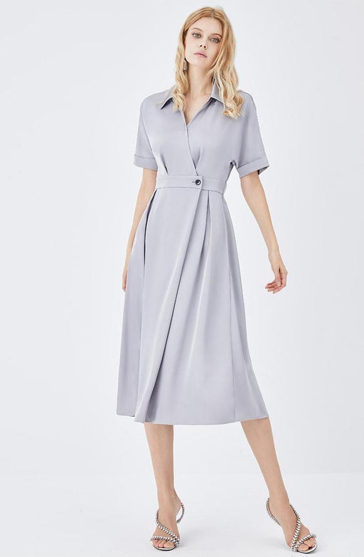 Color-Gray-Season Three-Dimensional Cut Slimming Elegant Comfortable Young Dress Intellectual Simple-Fancey Boutique