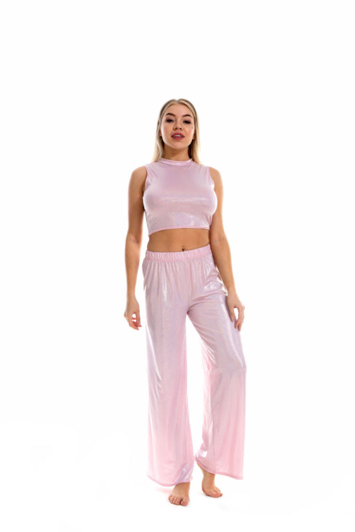 Color-Pink-Ice Silk Vest Wide Leg Pants Suit Ice Silk Breathable Comfortable Dance Bloomers Yoga Clothes-Fancey Boutique