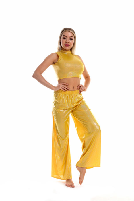 Color-Yellow-Ice Silk Vest Wide Leg Pants Suit Ice Silk Breathable Comfortable Dance Bloomers Yoga Clothes-Fancey Boutique