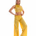 Color-Yellow-Ice Silk Vest Wide Leg Pants Suit Ice Silk Breathable Comfortable Dance Bloomers Yoga Clothes-Fancey Boutique
