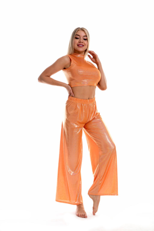 Color-Orange-Ice Silk Vest Wide Leg Pants Suit Ice Silk Breathable Comfortable Dance Bloomers Yoga Clothes-Fancey Boutique