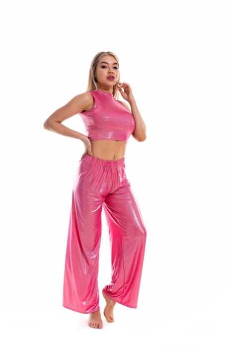 Color-Coral Red-Ice Silk Vest Wide Leg Pants Suit Ice Silk Breathable Comfortable Dance Bloomers Yoga Clothes-Fancey Boutique