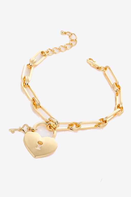 Heart Lock Charm Chain Bracelet-One Size-Fancey Boutique